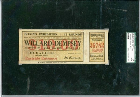 1919 Jack Dempsey vs Jess Willard Full Authentic Boxing Ticket (SGC)